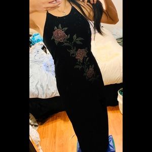Black velvet long 90s style dress